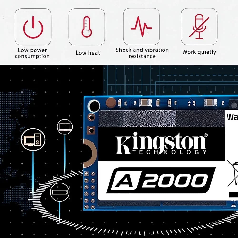 محرك أقراص كينجستون SSD A2000 NVMe PCIe M.2 2280 250 جيجا بايت 500 جيجا بايت 1 تيرا بايت محرك أقراص صلبة داخلي للكمبيوتر الشخصي دفتر الملاحظات الكمبيوتر المكتبي - 2