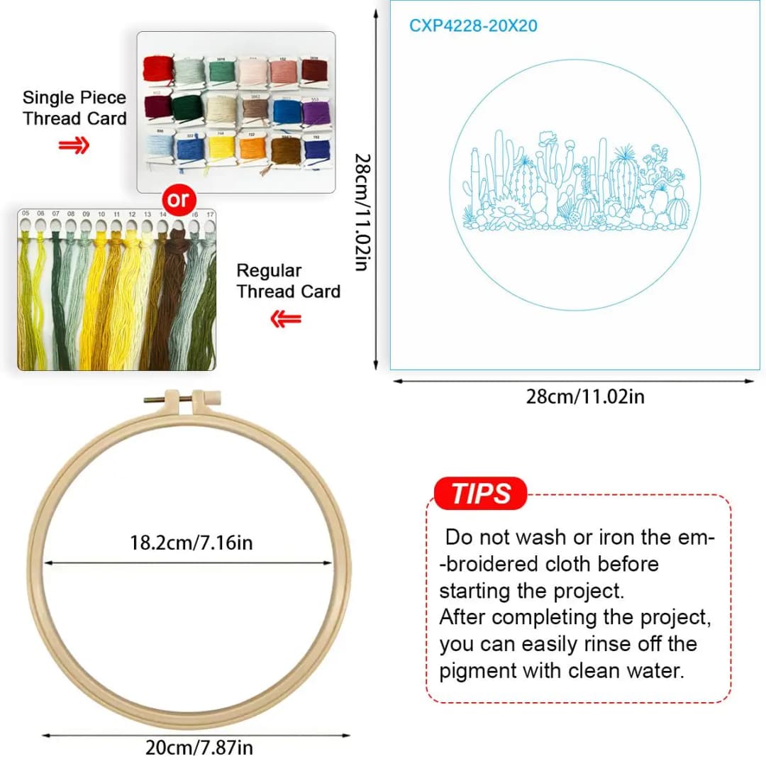1pc 20X20CM/15X15CM 7.87/6.3inch Plant - Cactus Embroidery Starter Kit DIY Kit DIY Embroidery Kit Manualidades Craft Painting - 6