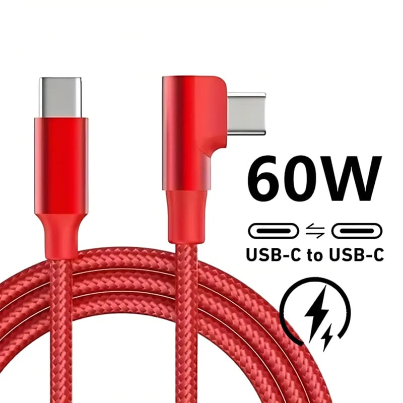 كابل شحن سريع USB C بزاوية 90 درجة لهواتف iPhone 17 و16 و15 Pro Max وSamsung وXiaomi وRedmi وPOCO وOnePlus من النايلون المضفر - 3