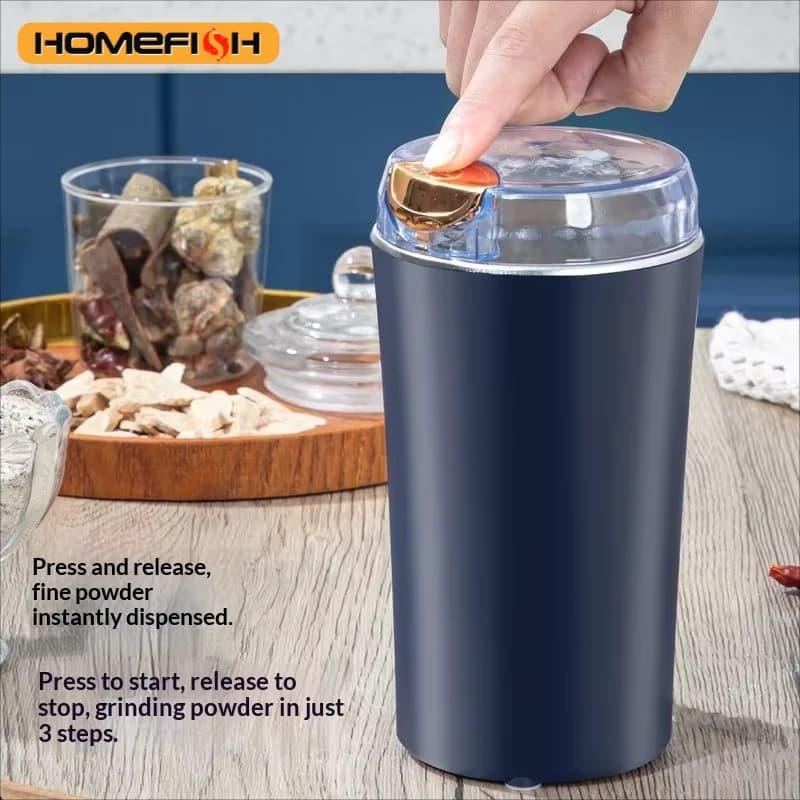 مطحنة كهربائية صغيرة للحبوب والقهوة والمكسرات والبقول والأعشاب من الستانلس ستيل من HOMEFISH 2025