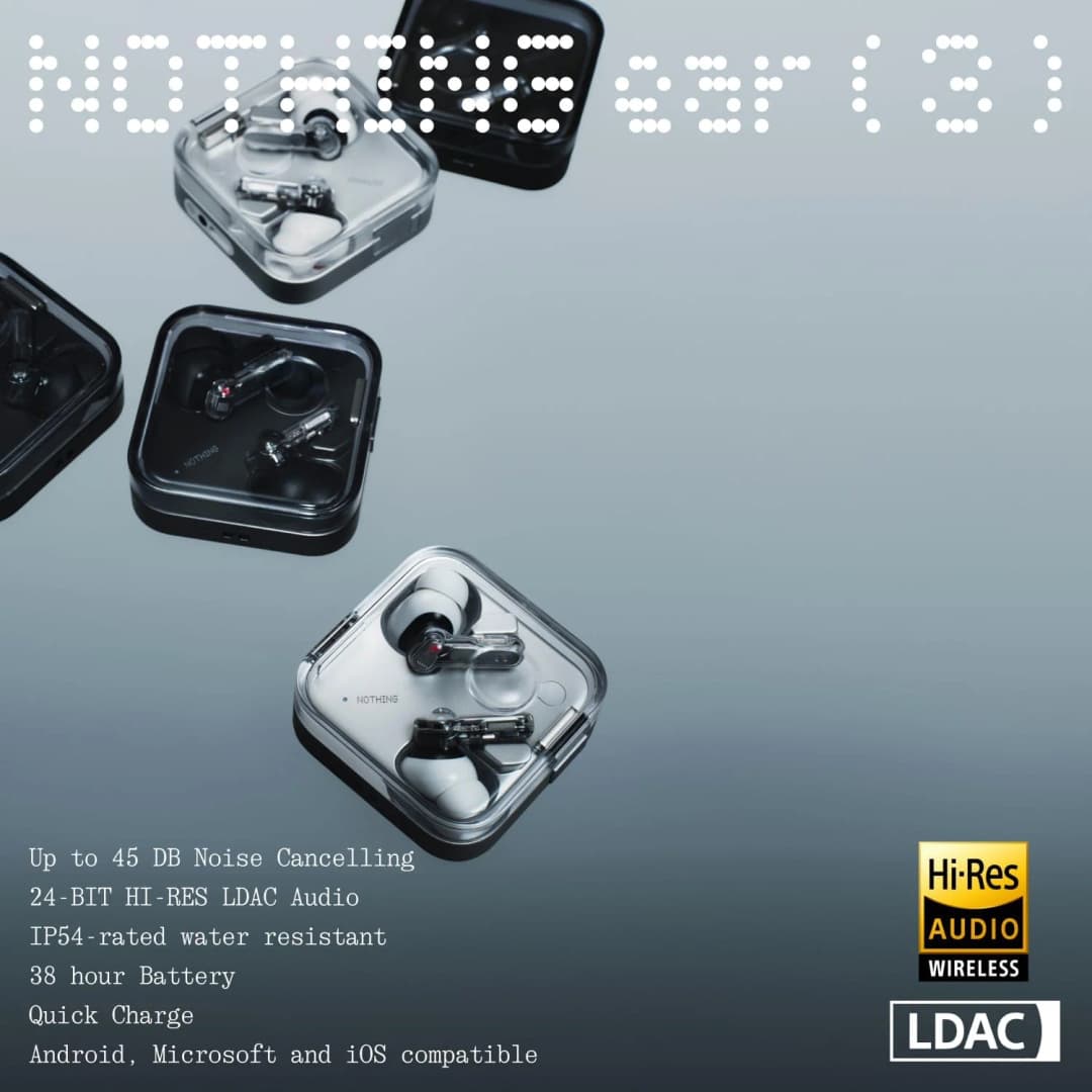 سماعات Nothing Ear (3) لاسلكية، ميكروفون فائق، إلغاء ضوضاء نشط هجين 45dB، بلوتوث، 6 ميكروفونات - 5