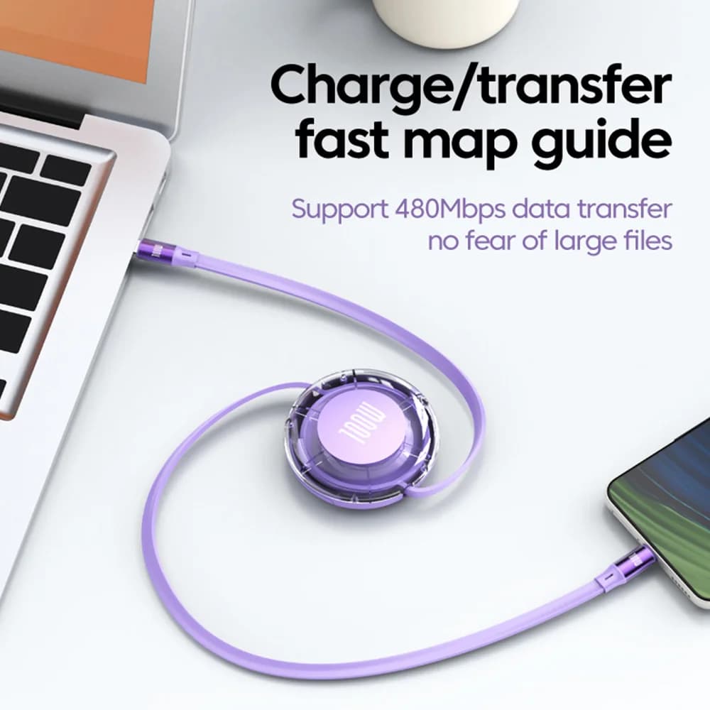 Retractable PD 100W Cable USB Type C to Type C Fast Charging USB C to USB C Cable for iphone 15 Huawei Tablet Laptop - 6