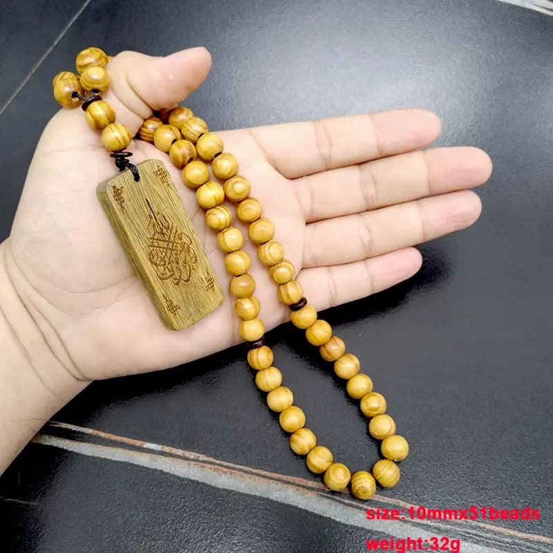 Natural beech Wood Tasbih 33 45 51 66 99 Man's Misbaha Prayer Beads With Arabic Sandalwood Tassel Pendant - 2