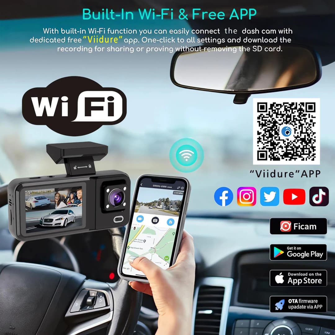 3 Channel WIFI Car DVR HD 1080P Cabin Vehicle Dash Cam Three Way Camera DVRs Recorder Video Registrator Mini Dashcam Camcorder - 4