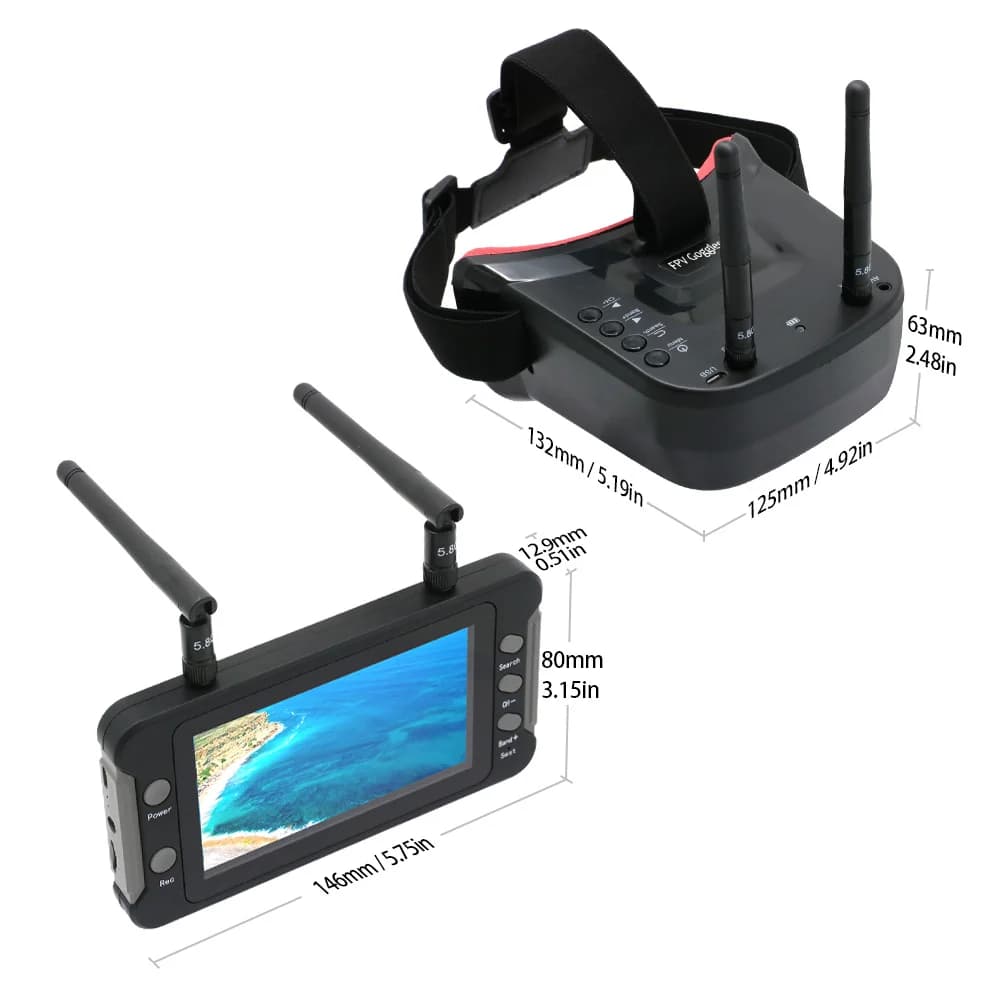 نظارات FPV مزدوجة الهوائيات مع شاشة LCD 4.3 بوصة وكاميرا M8 800TVL - 6