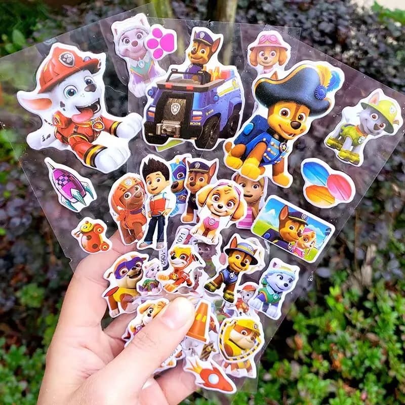 12Sheets Paw Patrol Bubble Stickers Cute Cartoon Patrol Anime Figure Ryder Marshall Skye 3D Sticker Kids Birthday Party Supplies