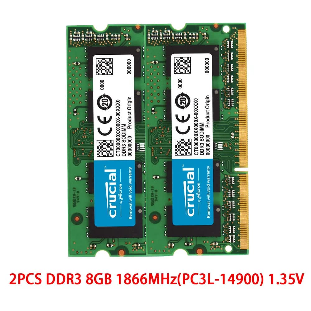 Crucial Memory 2PCS DDR3 DDR3 DDR3L Laptop RAM 2GB 4GB 8GB 1600 1066 1333 1866MHz SODIMM 1.35V/1.5V PC3-8500 12800 10600 NB RAMs - 2