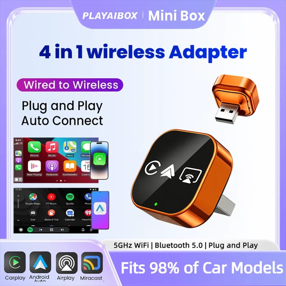 4in1 New Upgrade Carplay Adapter Wired To Wireless Android Auto Mirror Link Smart MiNi Ai Box USB Plug and Play Bluetooth WiFi
