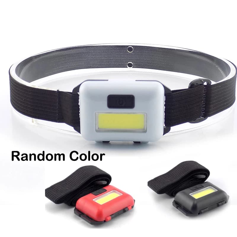 كشاف رأس صغير COB ببطارية AAA، مصباح أمامي للتخييم والصيد، لون عشوائي