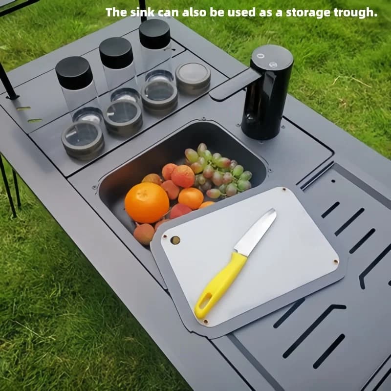 Outdoor Camping IGT Unit Tea Tray Water Dispenser Sink With Cutting Board Aluminum Alloy Folding Table For RV Kitchen Accessorie - 2