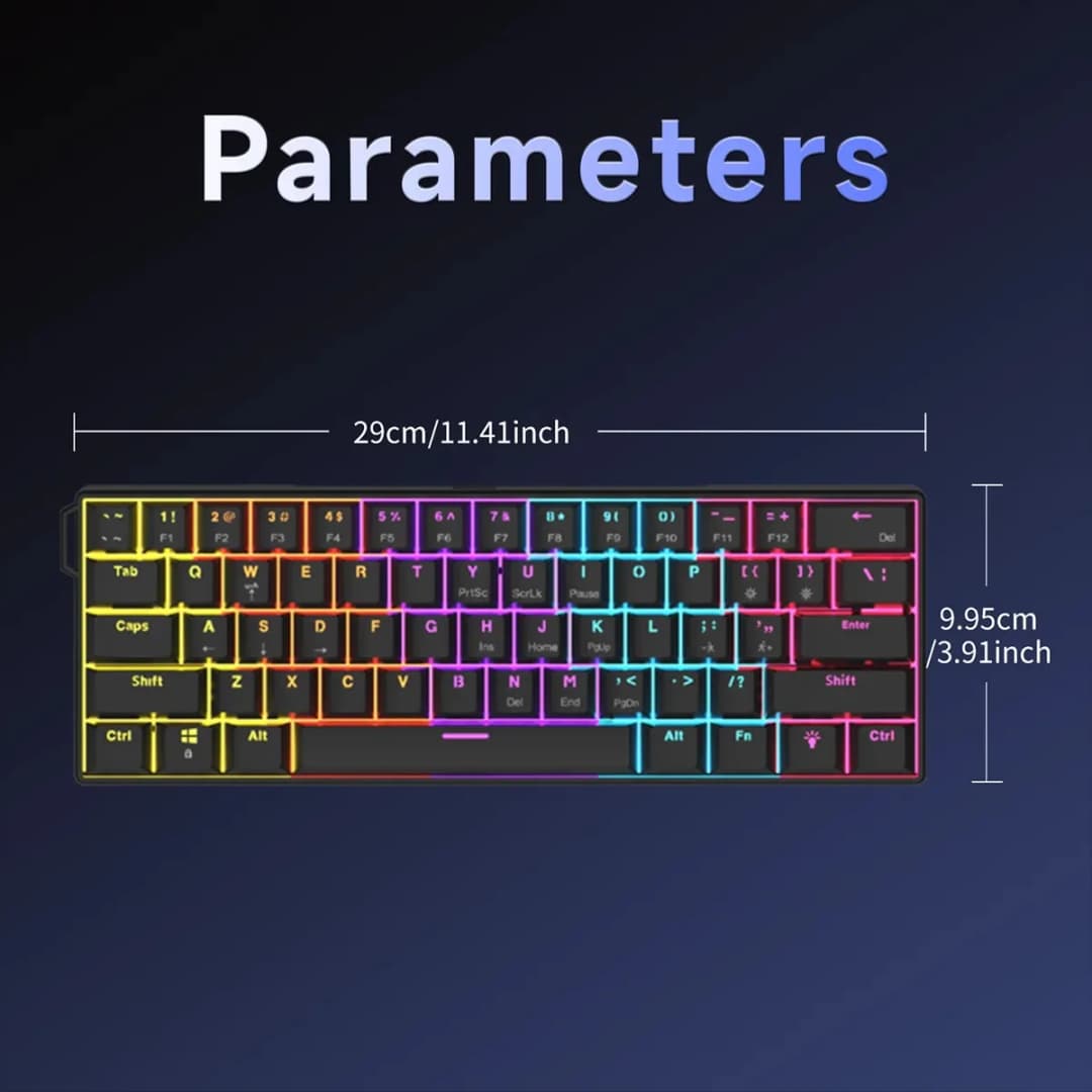AJAZZ NK61 Wired Mechanical Keyboard 61 Keys 60% Compact  Hot Swappable Red Switch RGB Backlit Portable for Gaming Laptop Gamer - 3