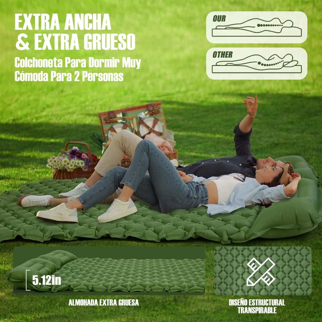 Outdoor Camping Double Inflatable Mattress Extra Wide Sleeping Pad Ultralight Folding Bed Sleeping Mat Car Travel Mat - 3