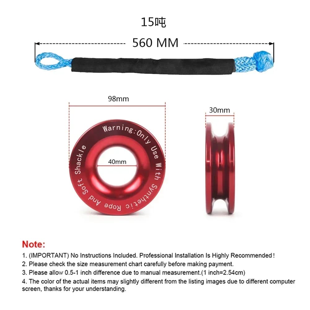 حبل ناعم 1/2 بوصة ومجموعة حلقات استرداد مع غطاء واقي 55000 رطل قوة كسر إكسسوارات طرق وعرة 4x4 حزام سحب - 3