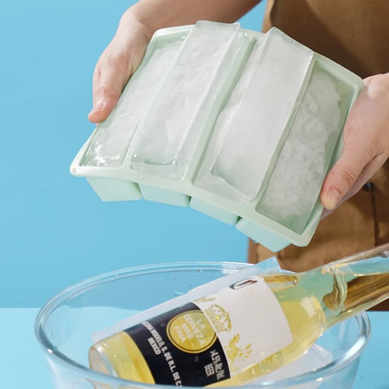 قوالب ثلج سيليكون عملاقة 4 شبكات شريط طويل مربع صينية ثلج ويسكي غير سامة متينة قوالب ثلج كبيرة أدوات كوكتيل - 4