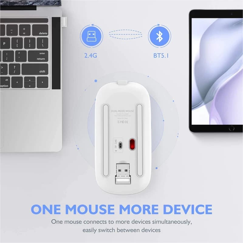 ماوس لاسلكي LED قابل لإعادة الشحن عبر USB متوافق مع بلوتوث ماوس RGB صامت مريح مع إضاءة خلفية لجهاز الكمبيوتر المحمول والكمبيوتر الشخصي والآيباد - 4