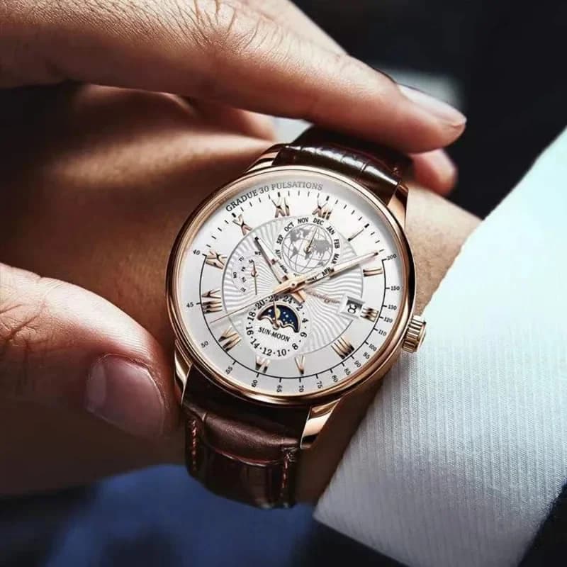 Luxury Brand Watch for Men Trendy High End Light Versatile Quartz Watch Leather Strap Fake Three Eye Fashion Business Wristwatch - 6
