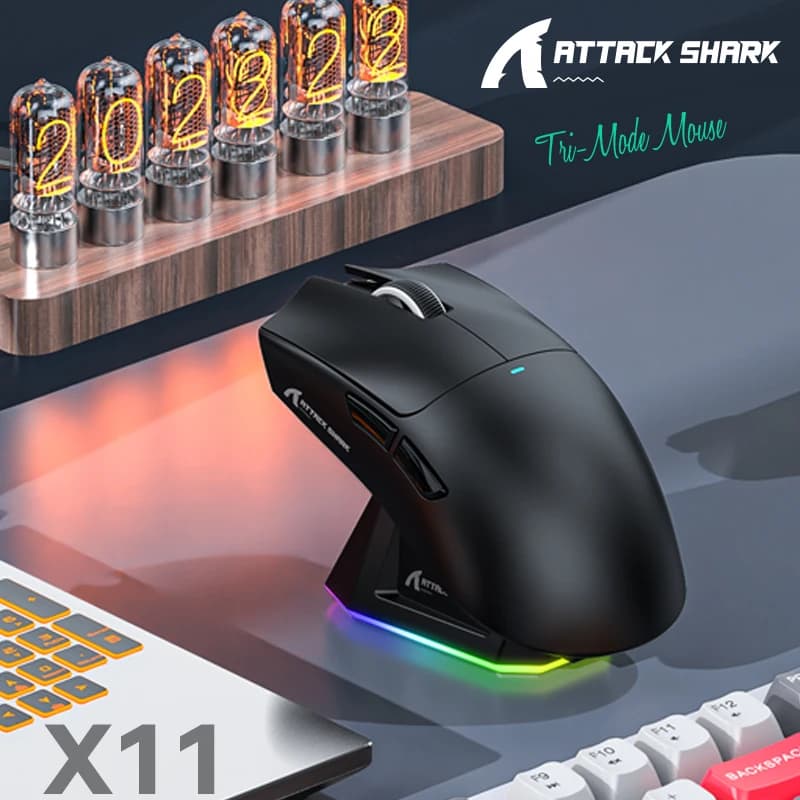 ماوس لاسلكي Attack Shark X11، اتصال بوضع ثلاثي، PixArt PAW3311، قاعدة شحن مغناطيسية باللمس، ماوس ألعاب ماكرو