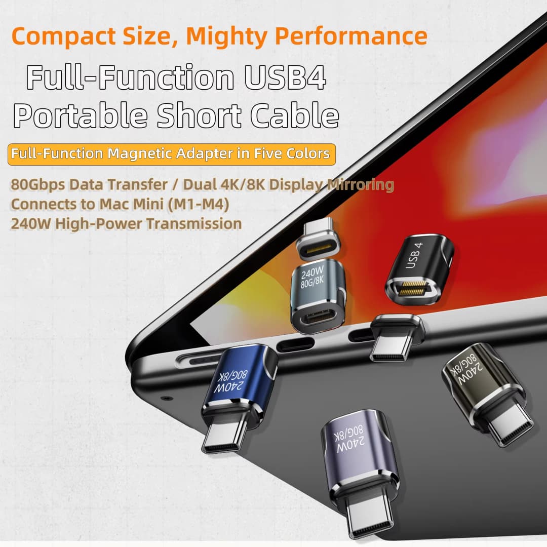 كابل محول شحن مغناطيسي سريع USB4 240 واط 80 جيجابت في الثانية، Thunderbolt4/3، يو إس بي C إلى Type-C، 8K@60Hz، محول OTG USB C - 2