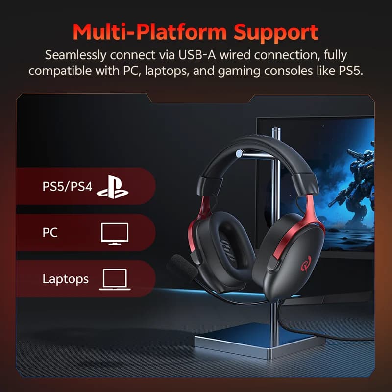 QCY VN200 Pro H7GM USB Gaming Headset with 7.1 Surround Sound Volume Control Wired Multi Platforms Headphone for PC Game Movie - 4