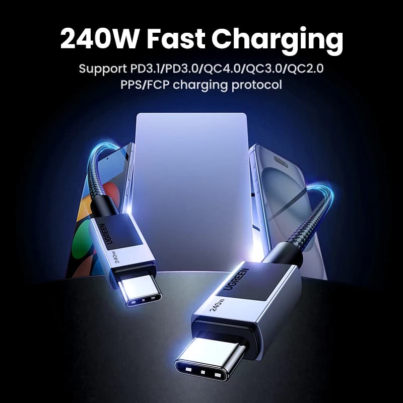 كابل UGREEN PD 240 واط USB C إلى USB C PD3.1 شحن سريع لجهاز MacBook Laptop iPhone 17 16 iPad Samsung S25 S24 5A كابل شحن PD - 2