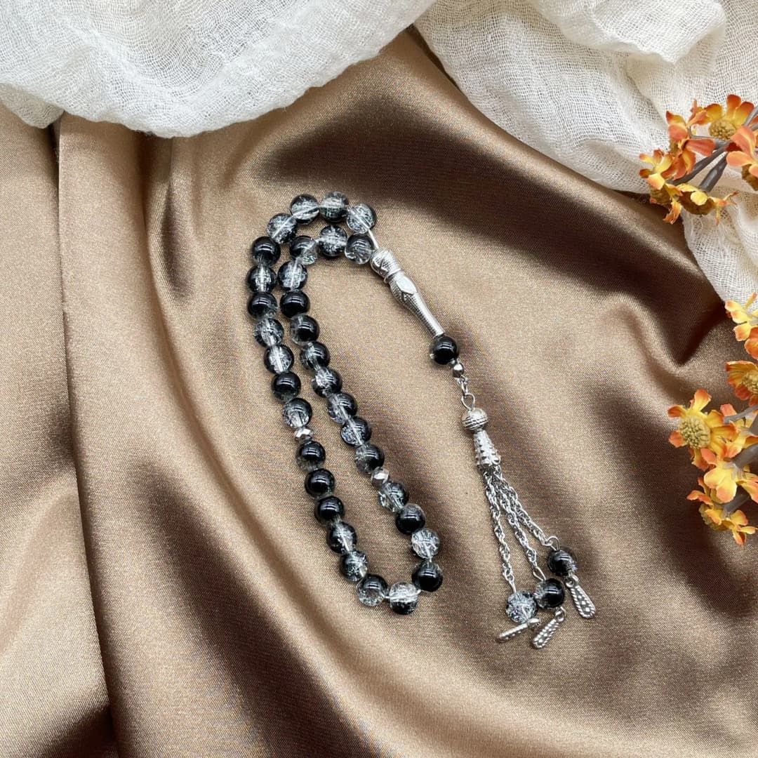 مسبحة جديدة من 33 حبة، 8 ملم، من الزجاج المتشقق، مسبحة صلاة مسلمة للعبادة اليومية، هدية عيد رمضان للنساء - 5