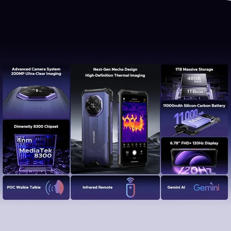 هاتف DOOGEE S300 Plus حراري متين 5G تصوير حراري 12 جيجابايت 1 تيرا بايت شاشة 6.78 بوصة أندرويد 16 دعم الهاتف المحمول - 2