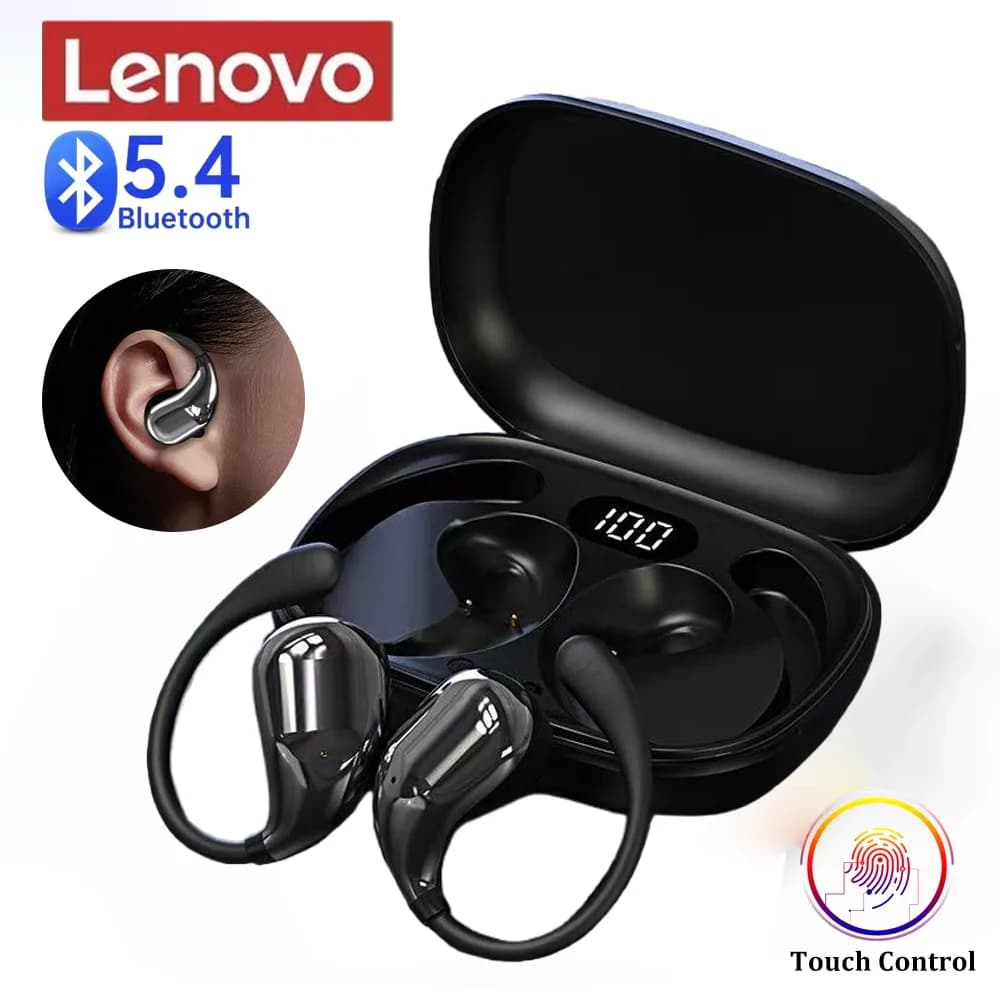 Lenovo Ear Hook Earphones Bluetooth 5.4 Wireless Sports Earbuds HiFi 9D Stereo LED Display TWS Touch Control Noise Cancel