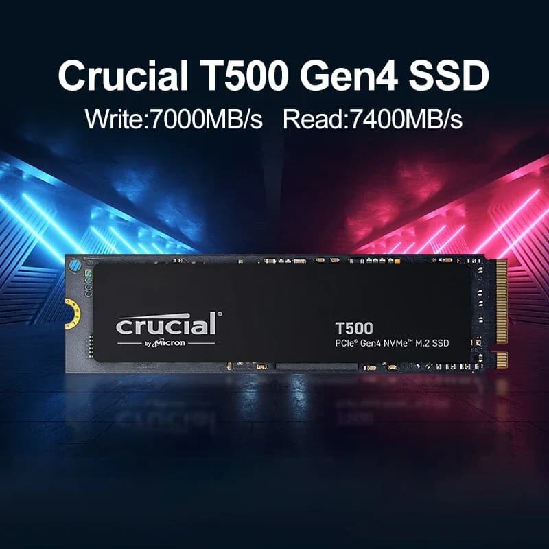 قرص صلب للألعاب Crucial T500 بسعة 1 تيرا بايت، PCIe Gen4 NVMe M.2 بسرعة 7300 ميجا بايت/ثانية، متوافق مع PS5 وأجهزة الكمبيوتر المحمولة والمكتبية، عبوة OEM أصلية CT1000T500SSD8 - 3