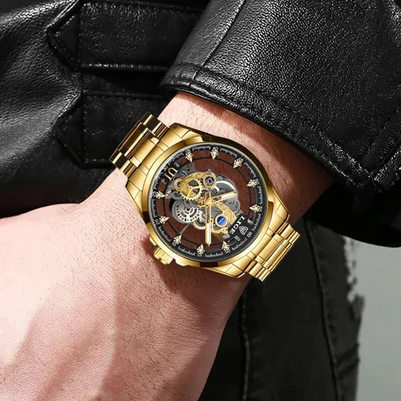 LIGE New Men Watch Skeleton Quartz Wristwatch Gold Skeleton Retro Man Watch Top Brand Luxury Clock Mens Watches Reloj Hombre - 5