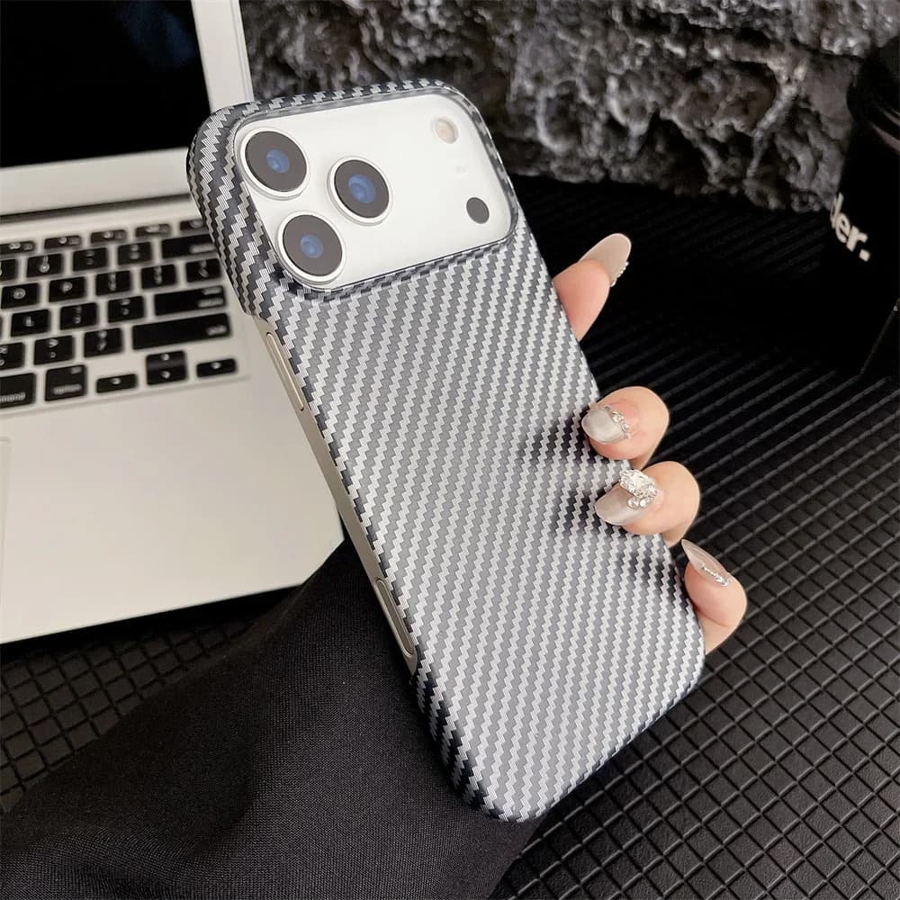 Carbon Fiber Kevlar Texture Phone Case for IPhone 17 Air 16 15 14 Plus 13 12 11 Pro Max Hard Plastic Half Pack Protective Cover - 4