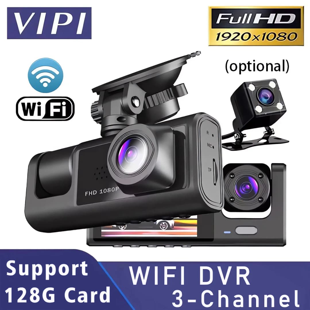 واي فاي 3 قناة سيارة DVR ثلاث طرق داش كام داخل كاميرا السيارة مسجل DVR FHD 1080P فيديو مصغر مسجل داشكام كامكورد