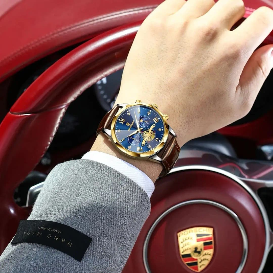 ساعة يد رجالي POEDAGAR فاخرة عسكرية كوارتز مقاومة للماء مضيئة كرونوغراف ساعة جلد رجالي ساعات رياضية رجالي - 4