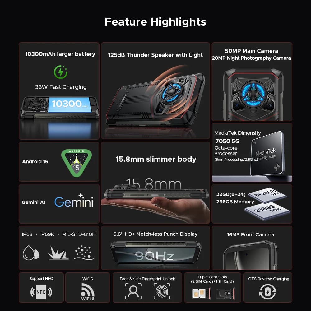 DOOGEE Blade20 Play Rugged Phone 5G Global Version Android 15 Gemini Al 10300mAh Battery 6.6'' Display AI Camera Mobile phone - 2