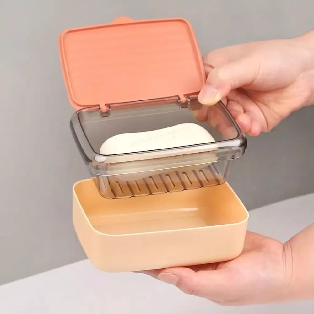 علبة صابون محمولة بطبقتين مع غطاء لحمل الصابون أثناء السفر إكسسوارات حمام - 3