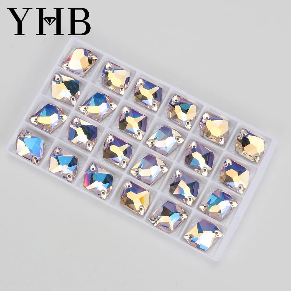 YHB Moonlight Comsic Glass Rose Crystal AB Sewing Stones Flatback Sew on Rhinestones For Garment Clothes Bags 11*14MM - 4