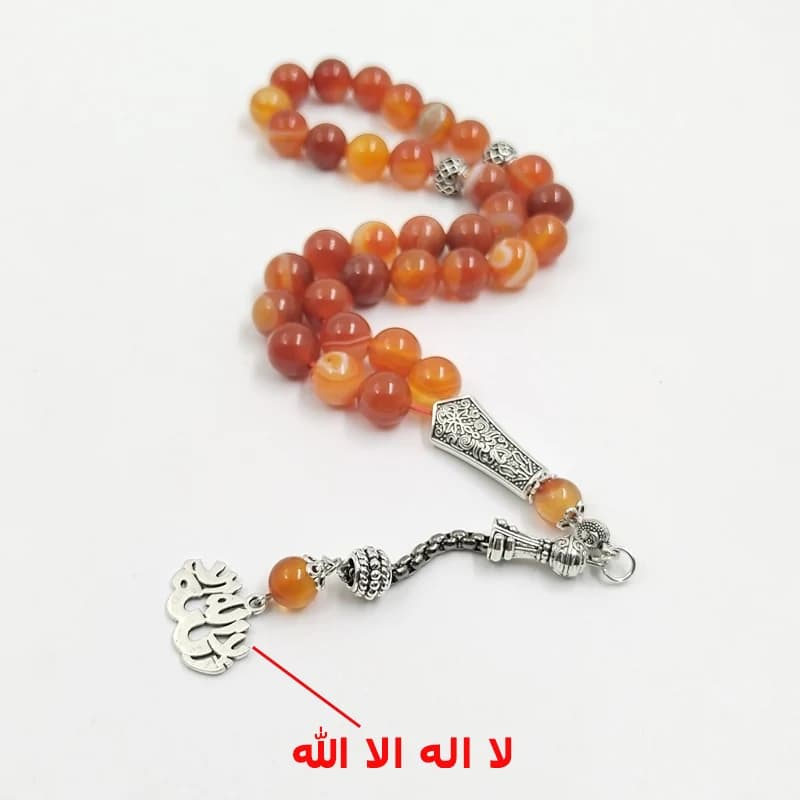 سبحة عقيق أحمر طبيعي مع قلادة عربية موضة تركية حجر كريم 33 خرزة صلاة هدية عيد رمضان مسبحة - 4