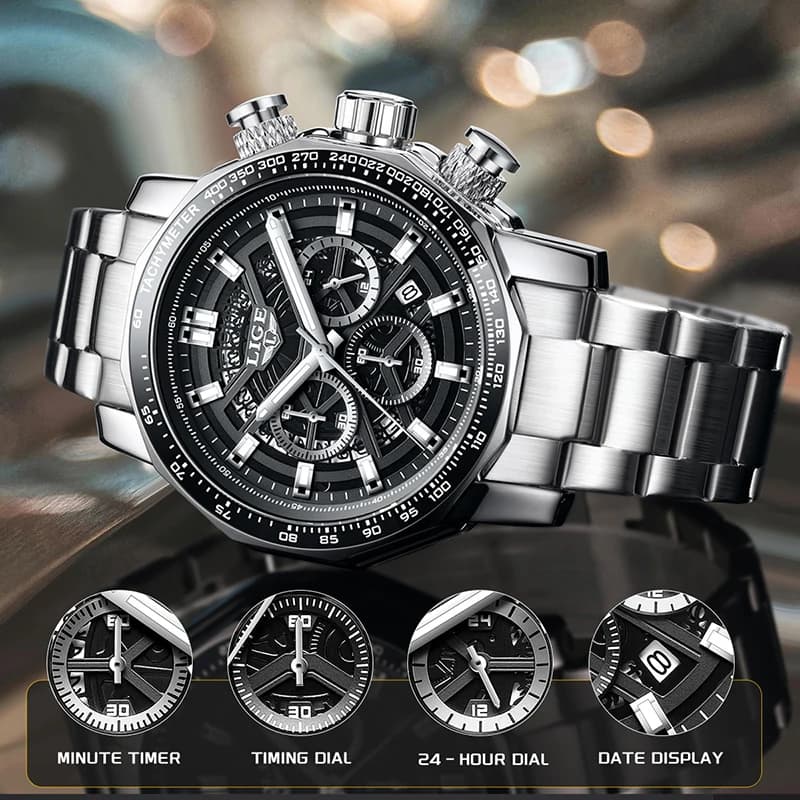 LIGE Sport Watches For Men Fashion Military Waterproof Chronograph Top Brand Luxury Luminous Quartz Wristwatch Men Reloj Hombre - 2