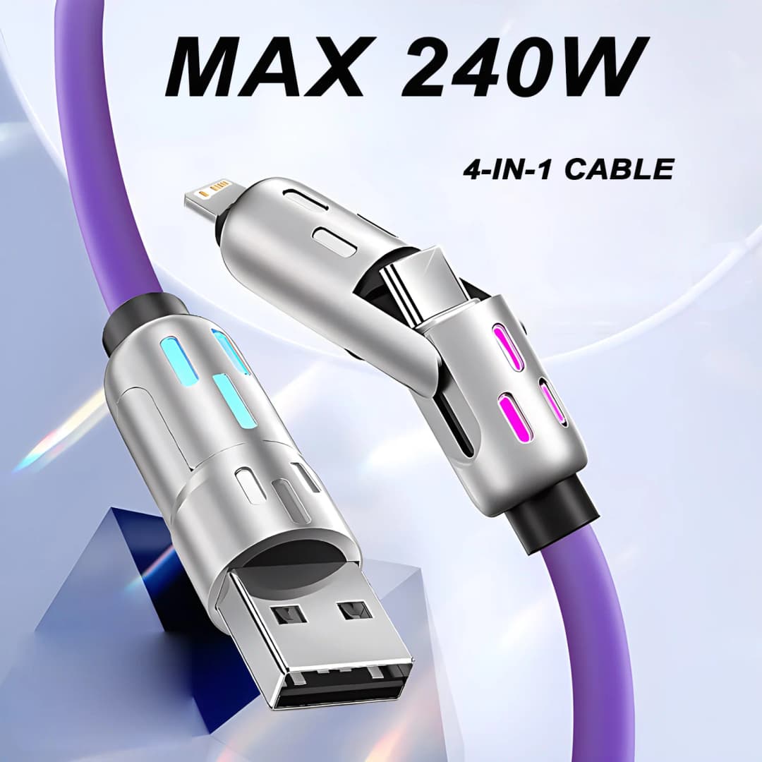 كابل 4 في 1 بقوة 240 واط من نوع USB C إلى USB C كابل شحن سريع PD لسامسونج آيفون 16 برو ماكس 15 آيباد شاومي سامسونج تابلت 1 متر كابل بيانات