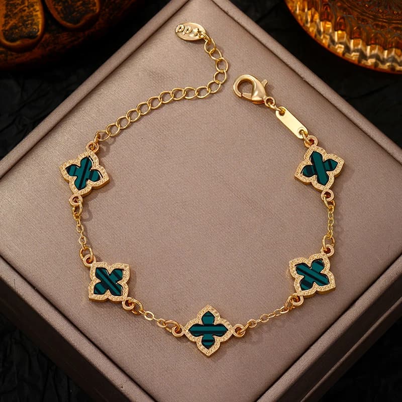 Luxury Vintage Rhinestone Four Leaf Clover Bracelet for Women Girls Fashion Five Leaf Flower Wrist Chain Jewelry Bijoux Gifts - 6