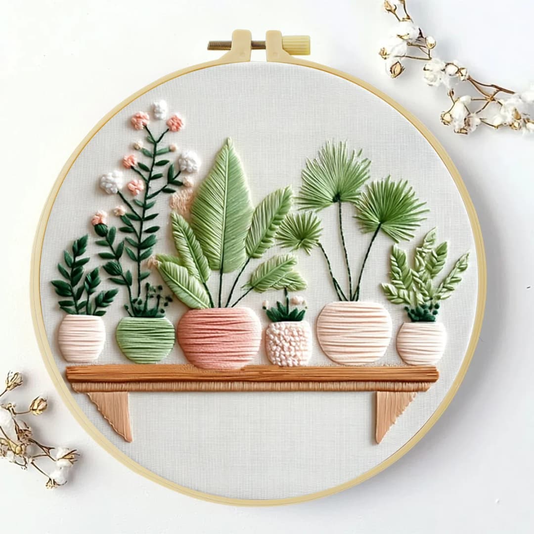 1pc 20X20CM/15X15CM 7.87/6.3inch Potted Plant Embroidery Starter Kit DIY Kit DIY Embroidery Kit Manualidades Set for Beginner - 3