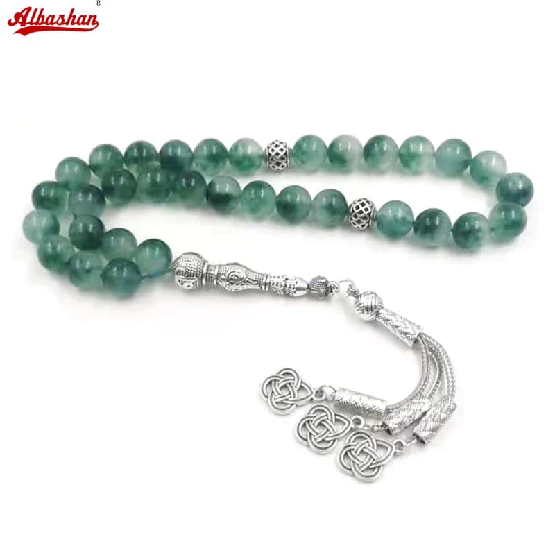 Tasbih Natural tasbih green Jade stone misbaha bracelet isalmic eid gift Muslim prayer beads turkish fashion accessory