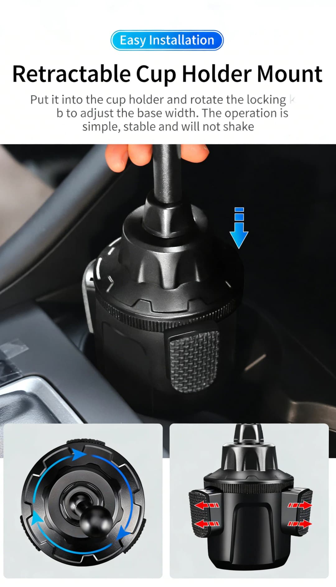 Cup Holder Car Phone Mount 360° Rotatable Universal Stable Phone Holder for Car SUV Truck Vehicle Navigation - 2