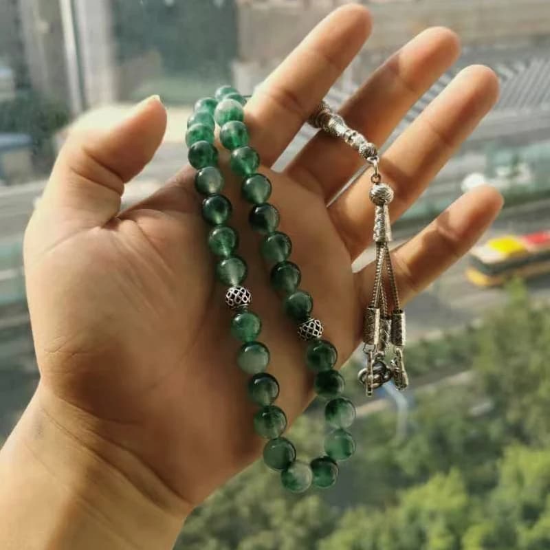 Tasbih Natural tasbih green Jade stone misbaha bracelet isalmic eid gift Muslim prayer beads turkish fashion accessory - 2