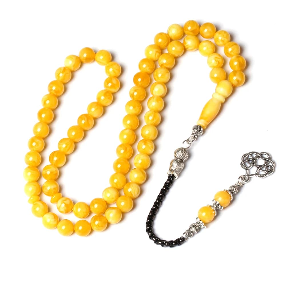 Yellow resin Tasbih amber Color handmade prayer beads 8mm 66 Rosary Metal tassels Islam gift Muslim misbaha tesbih - 2