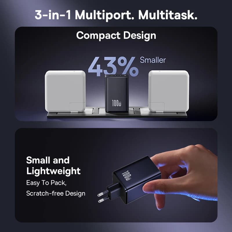 Baseus 100W GaN Charger Fast Charger For Xiaomi Samsung iPhone 17 16 15 Laptop Tablet Charger PD Charger With USB Phone Charger - 3