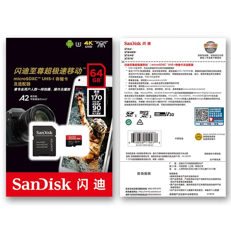 SanDisk Extreme PRO Micro SD Card 128GB 64GB 32GB 512GB 256G 400G Micro SD 1TB Flash Memory Card SD U3 4K V30 Microsd TF Cards - 6