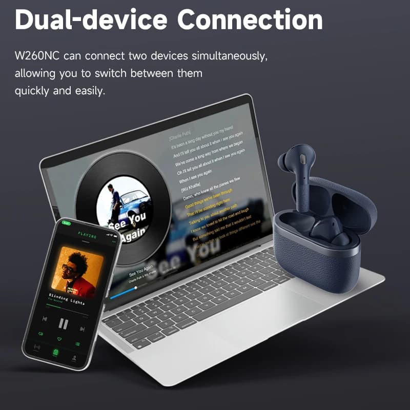 سماعات أذن لاسلكية Edifier W260NC مع إلغاء الضوضاء، بلوتوث 5.3، جودة صوت عالية الدقة LDAC، وقت تشغيل 32 ساعة، اتصال متعدد - 6