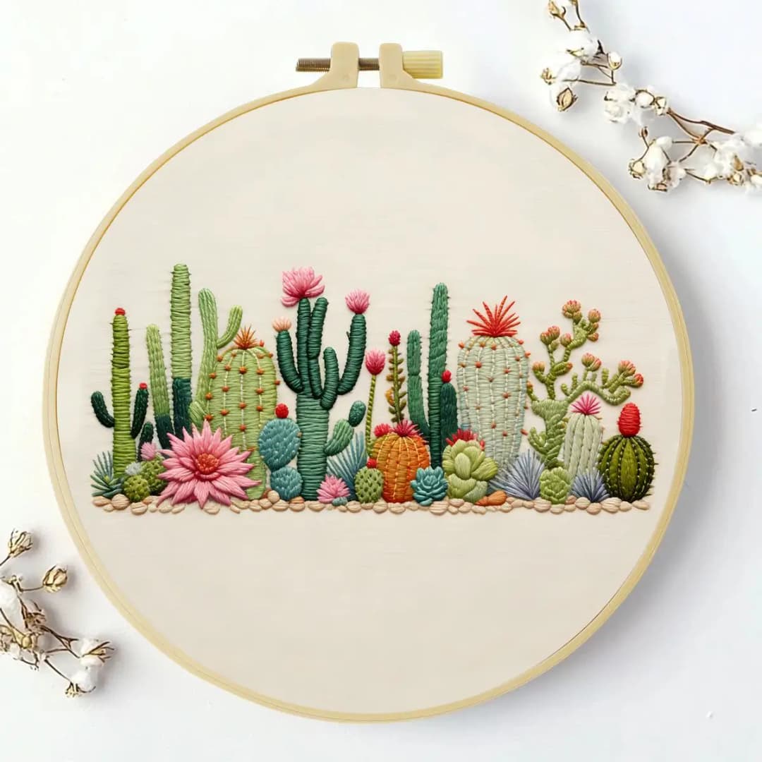 1pc 20X20CM/15X15CM 7.87/6.3inch Plant - Cactus Embroidery Starter Kit DIY Kit DIY Embroidery Kit Manualidades Craft Painting - 3