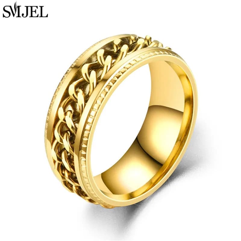 Cool Stainless Steel Rotatable Chain Men' Ring Multifunctional Fashion 8mm Fidget Spinner Rings Couple Jewelry bague homme 2025 - 5