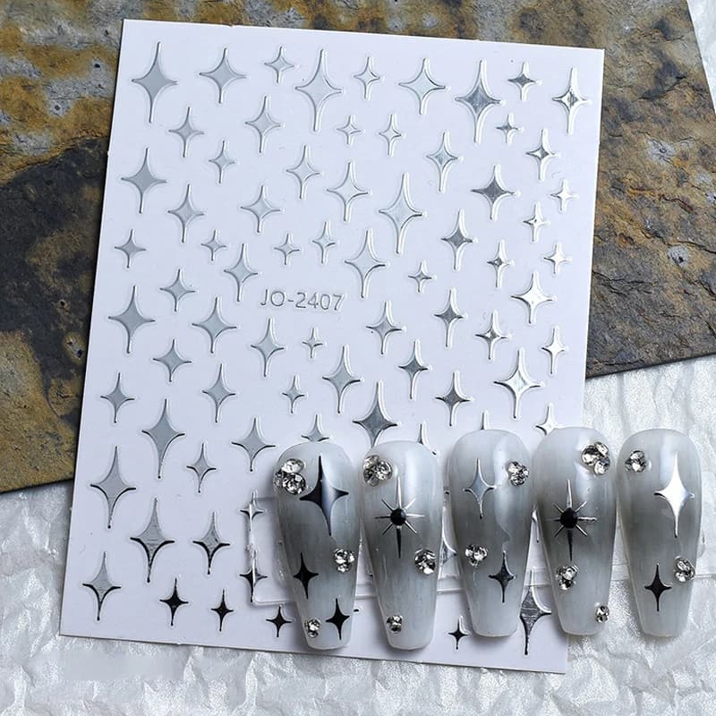 مرآة معدنية فضية ثلاثية الأبعاد مسمار ملصقا ثلاثية الأبعاد قلوب الحب شريط خطوط الشريط المتزلجون ذاتية اللصق الشارات مسمار الفن مانيكير الزينة - 4